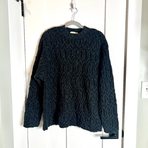 Vtg J. Crew Oarsman 100% Wool Gray Chunky Knit Braided Cable Knit Sweater Sz S - Picture 1 of 4